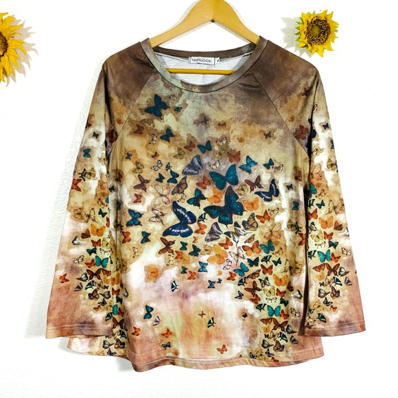MISSLOOK Tops - Misslook Butterfly Print Tye Dye Sweatshirt Size XL